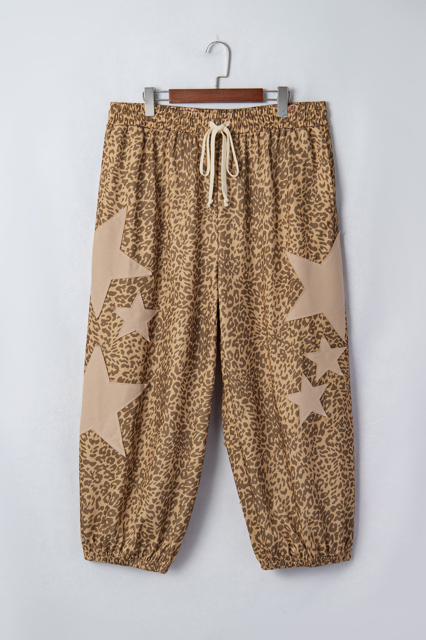 Plus Size Leopard Print Western Star Patched Jogger Pants
