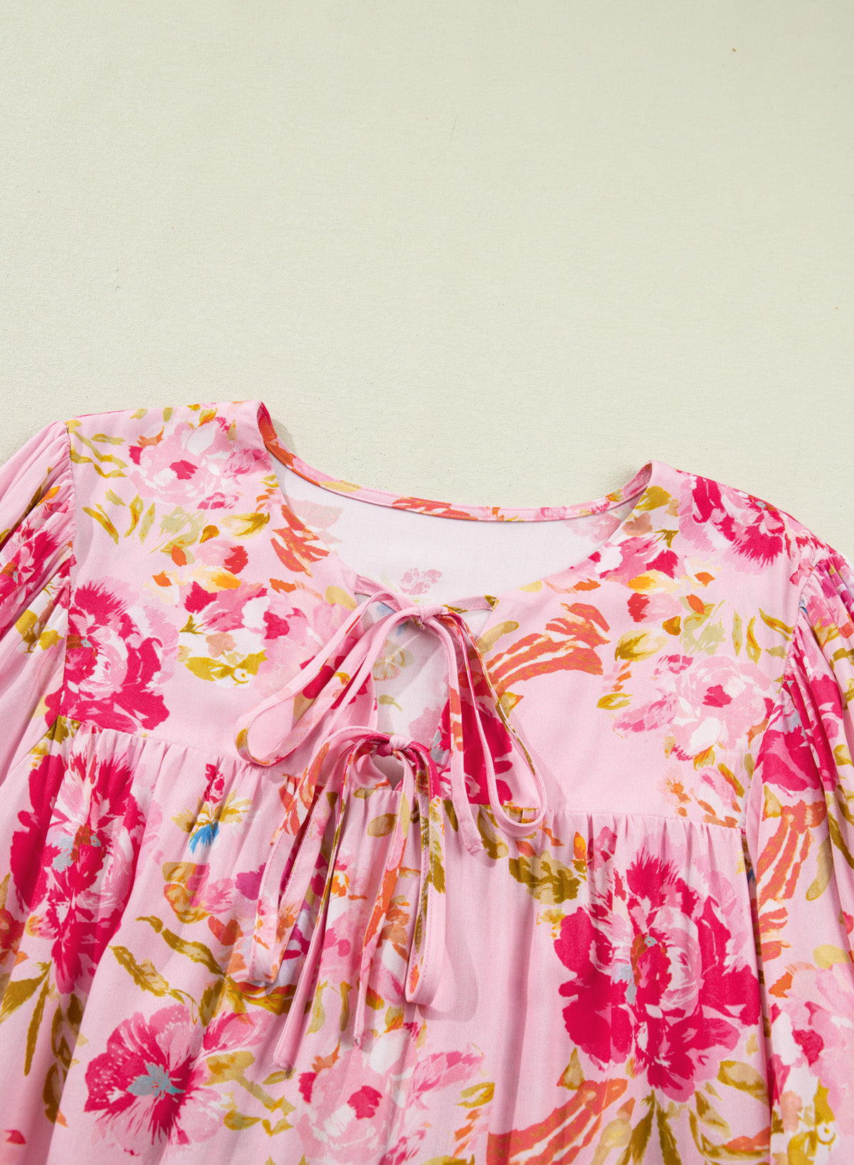 Plus Size Floral V Neck Tie Front Tunic Top