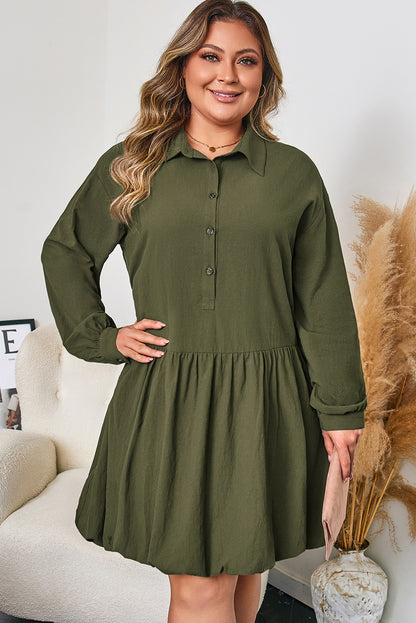 Plus Size Collar Half Button Mini Dress - Plus Size XL-4XL - View 1