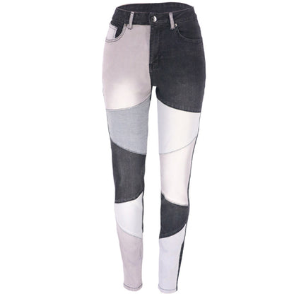 Plus Size High Waist Denim Splicing Skinny Pants — back view