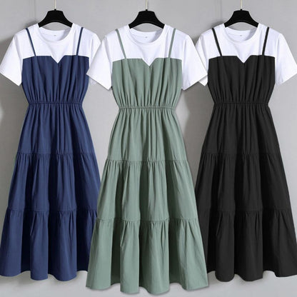 Plus Size Strap Fake Two-Piece Midi Dress