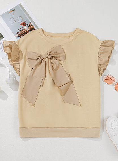 Plus Size Ruffled Bowknot Applique Crew Neck Top - Plus Size XL-4XL - View 8