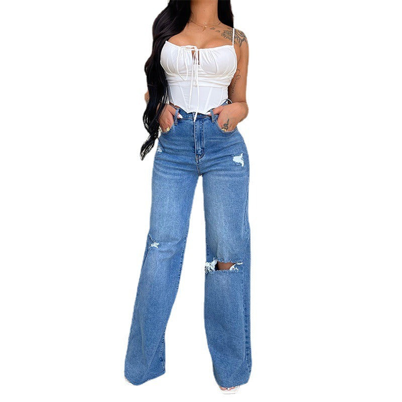 Plus Size High Waist Wide Leg Casual Denim Jeans