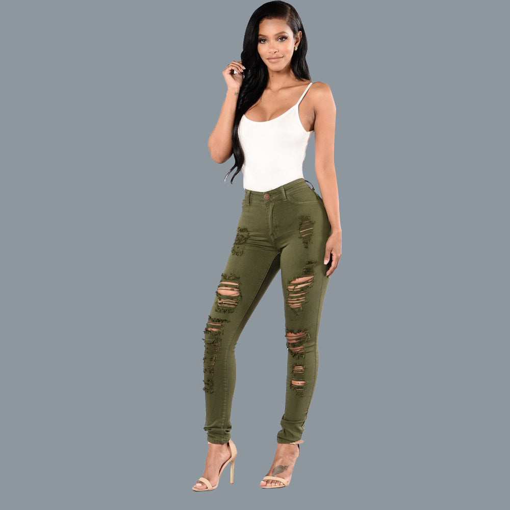 Plus Size Slim Fit Ripped Knee Denim Pencil Pants