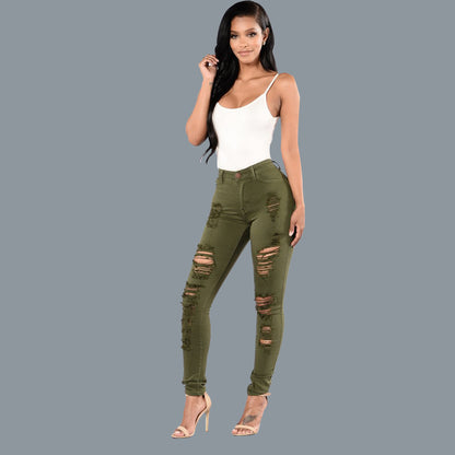 Plus Size Slim Fit Ripped Knee Denim Pencil Pants