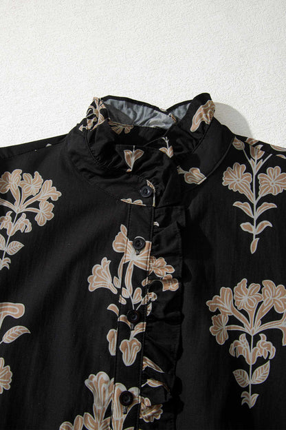 Plus Size Floral Print Frilled Collar Maxi Dress - Plus Size XL-4XL - View 7