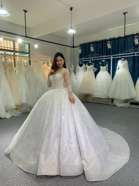 Plus Size Luxury Glitter Wedding Dress - Plus Size XL-4XL