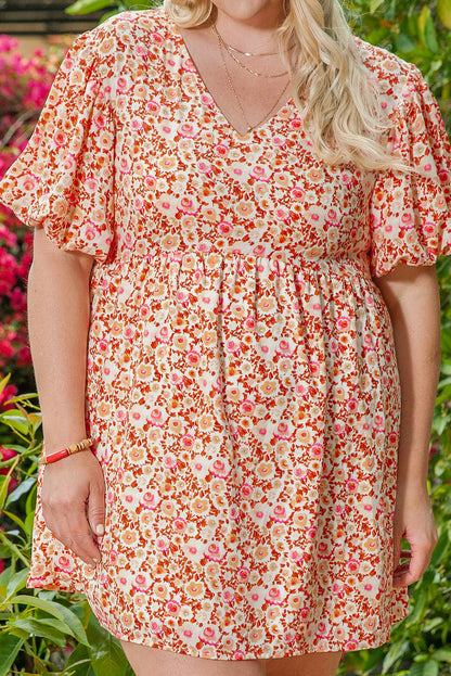 Plus Size Floral Print Puff Sleeves Dress - Plus Size XL-4XL - View 6