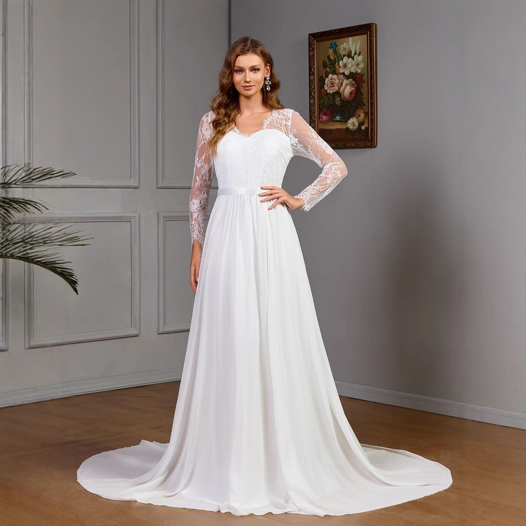 Plus Size Lace Long Sleeve Wedding Bridal Dress