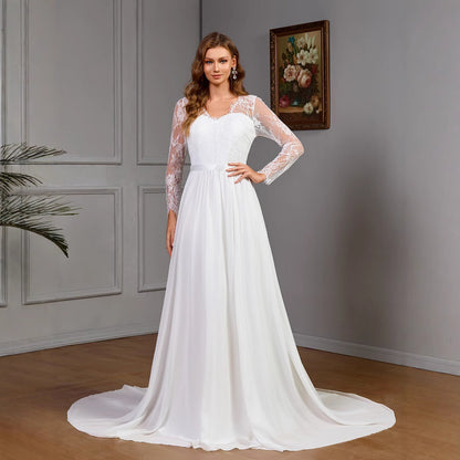 Plus Size Lace Long Sleeve Wedding Bridal Dress - Plus Size XL-4XL - View 1