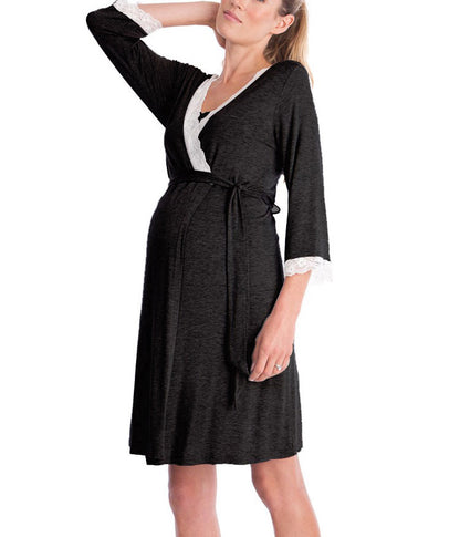 Fashion Ruffled Three-Quarter Sleeve Maternity Dress Robe Nightwear - Plus Size Clothing