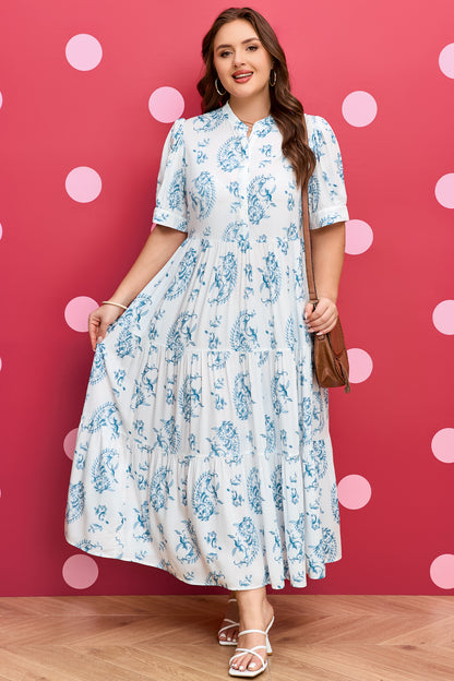 Plus Size Geometric Floral Print Button Maxi Dress - Plus Size XL-4XL - View 1