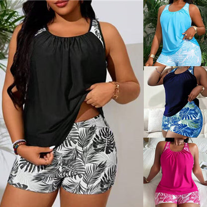 Plus Size Tankini Swimwear Coconut Tree Print - Plus Size Clothing