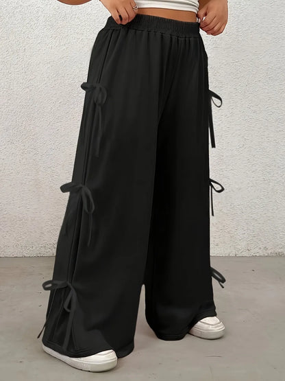 Plus Size Bow Waist Wide Leg Pants - Plus Size XL-4XL - View 2