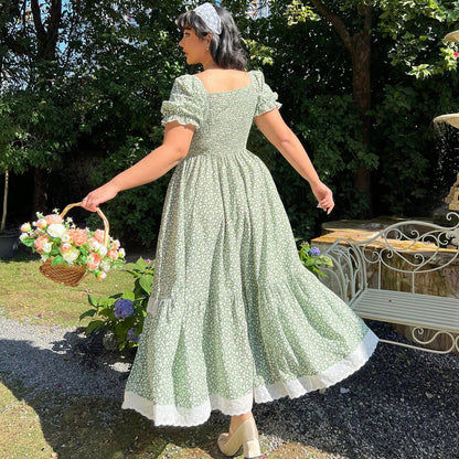 Plus Size Puff Sleeve Summer Dress Square Neck - Plus Size Clothing