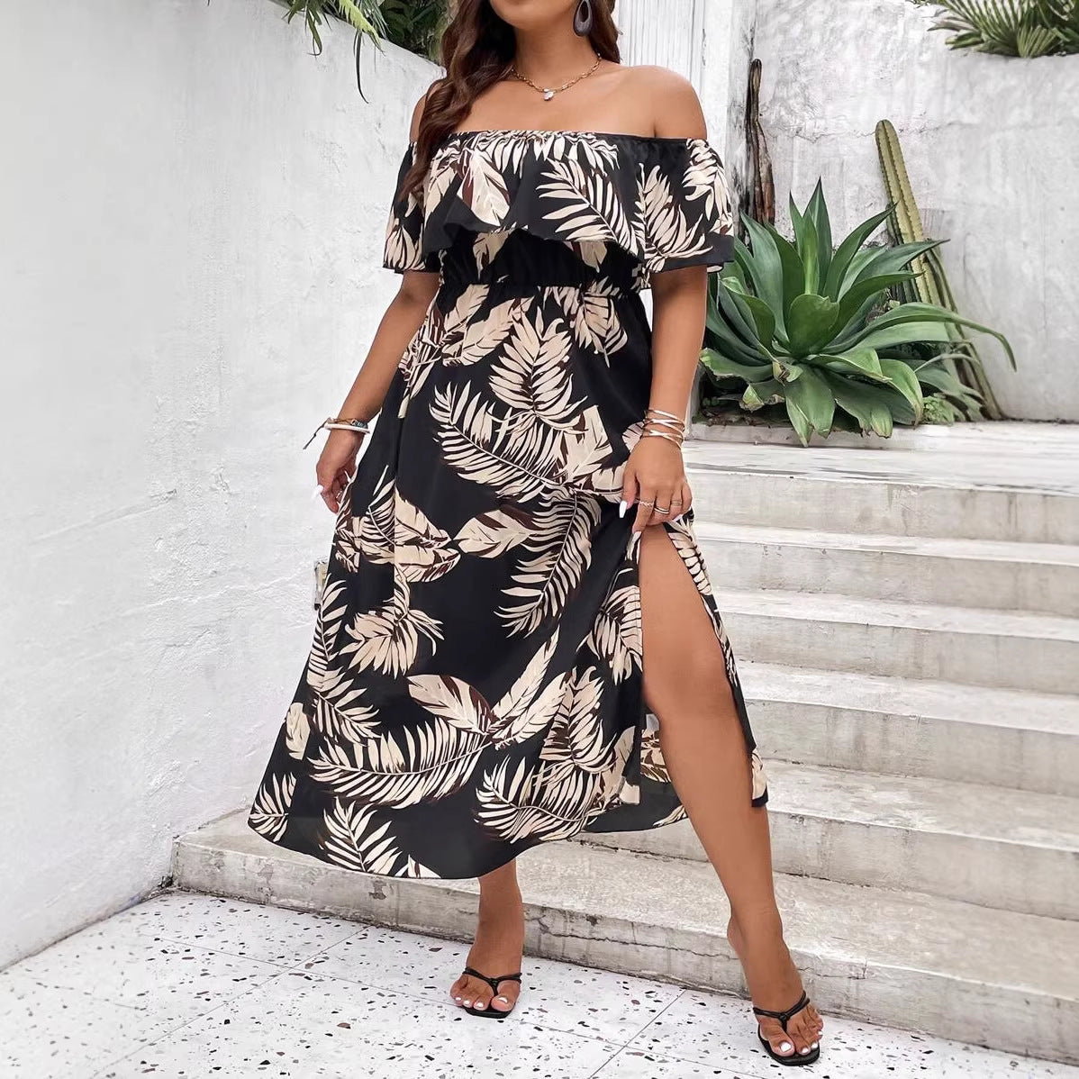 Plus Size Off-Shoulder Long Dress Elegant