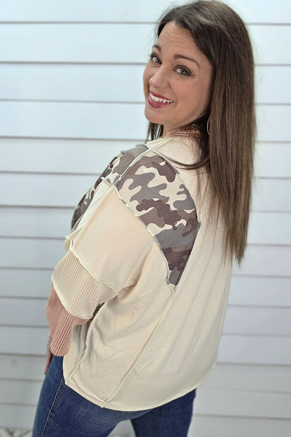 Plus Size Camo Panel Twist Rib Sleeve Blouse - Plus Size XL-4XL - View 4