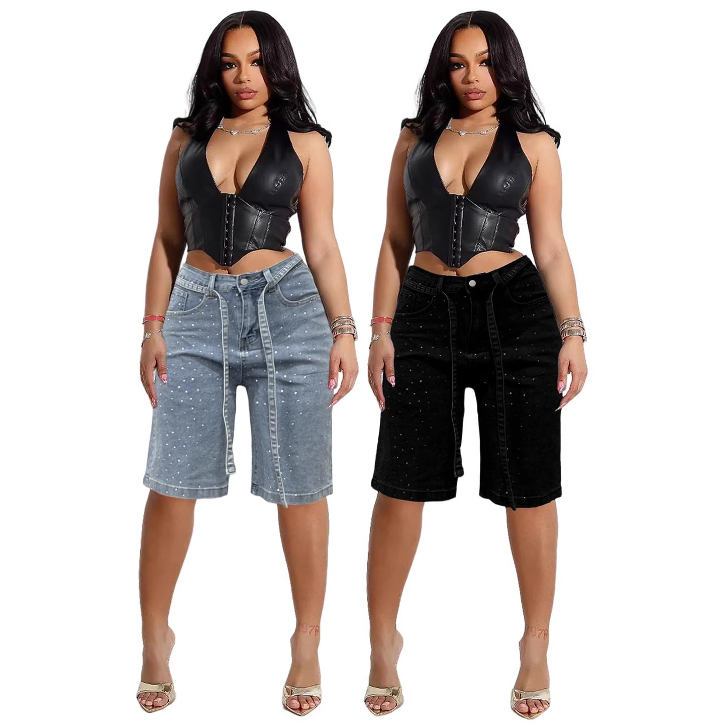 Plus Size Loose Denim 5-Panel Shorts