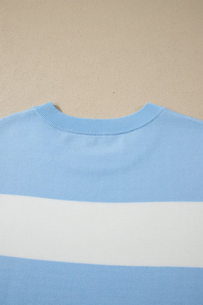 Plus Size Striped Colorblock Short Sleeve Sweater