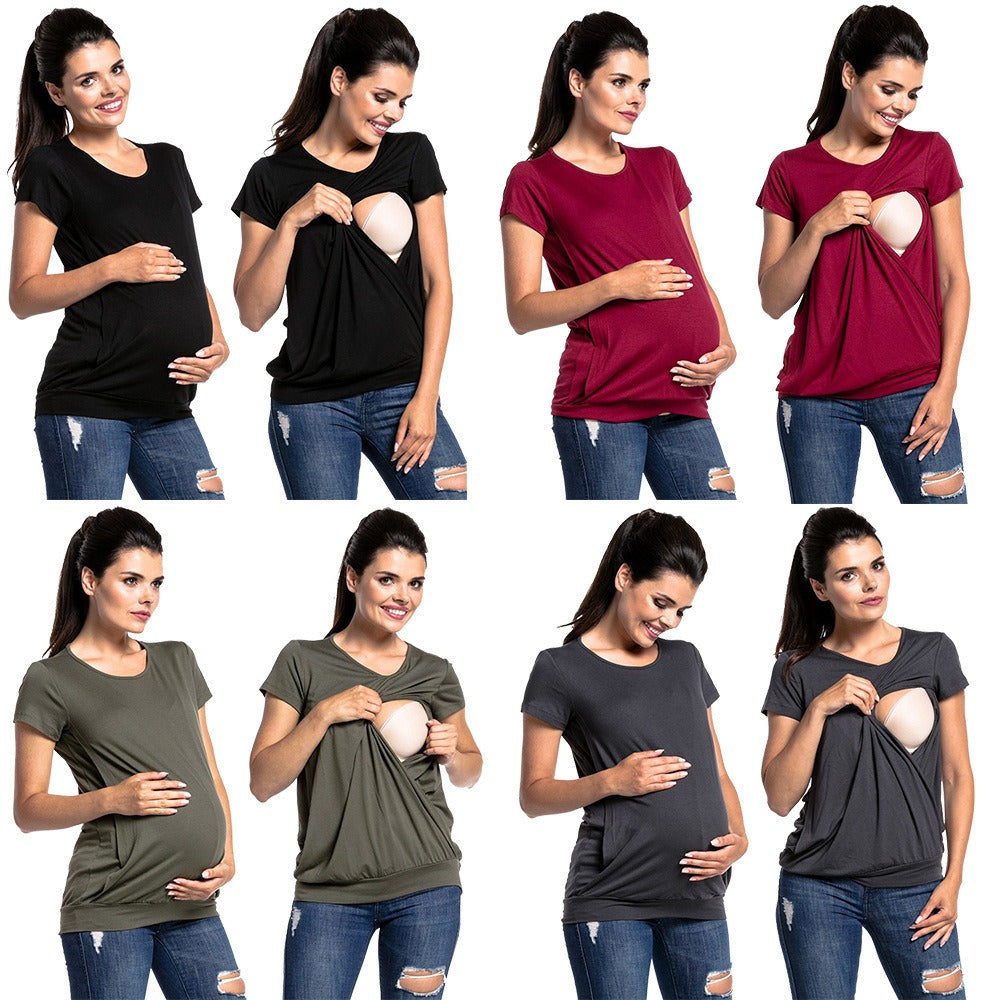 Plus Size Maternity Short Sleeve Nursing T-Shirt