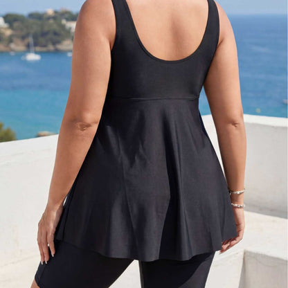 Plus Size Tankini Swim Skirt Dark Blue Floral - Plus Size Clothing