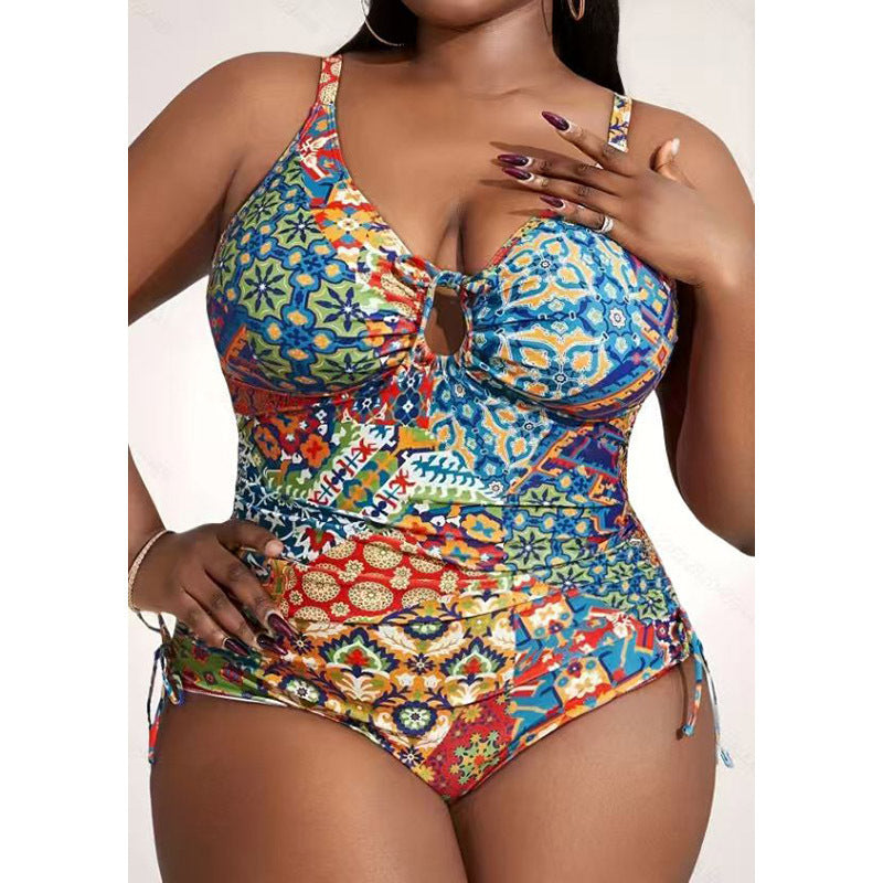 Plus Size Printed Tummy Control One-Piece