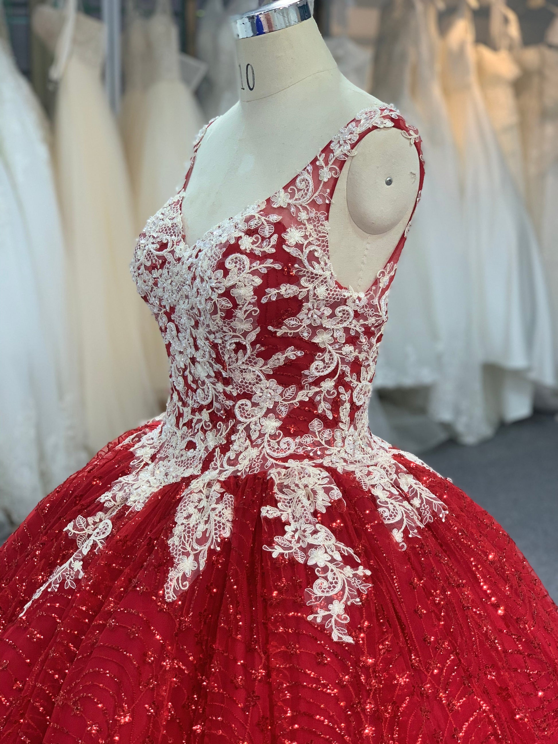 Lace up red dress floor length ball gown - Plus Size Clothing