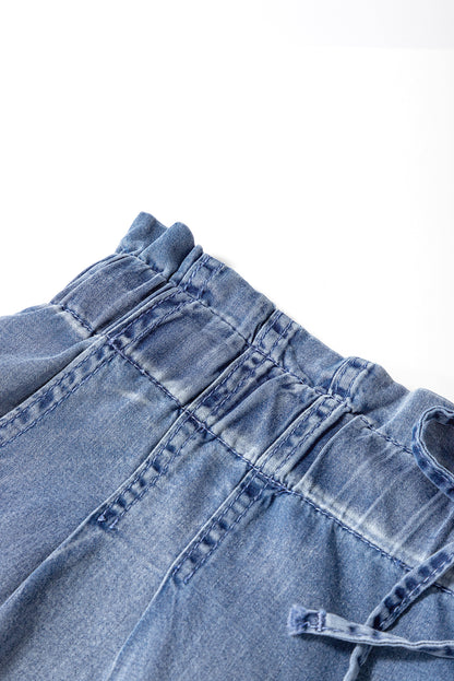 Plus Size Raw Hem Lace-up High Waist Denim Shorts - Plus Size XL-4XL - View 7