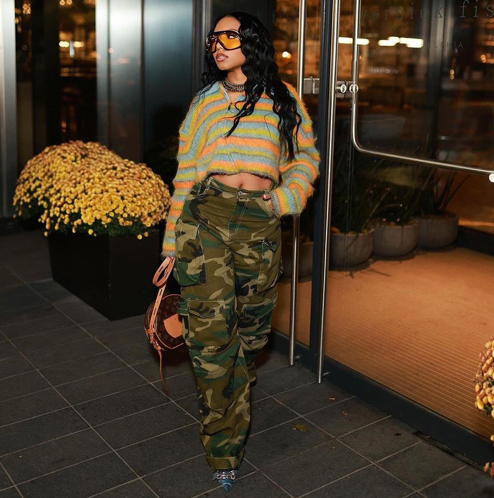 Plus Size Denim Cargo Pants with Multi-Pocket