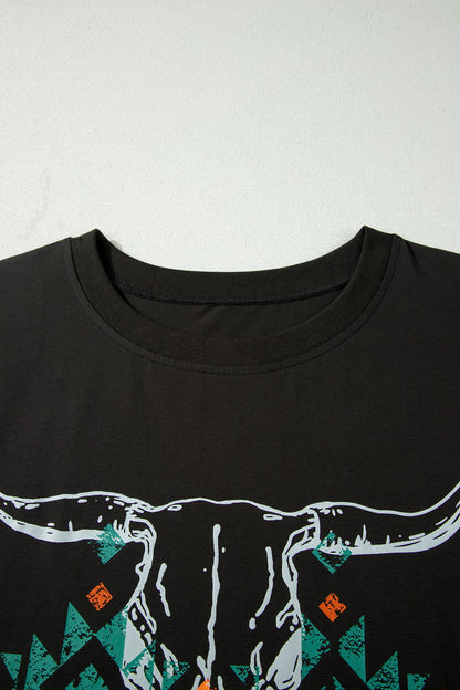 Plus Size Western Aztec Bull Skull Printed T Shirt - Plus Size XL-4XL - View 7