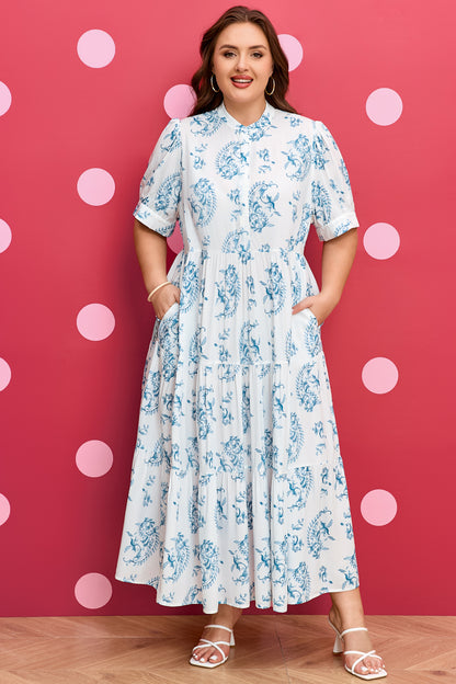 Plus Size Geometric Floral Print Button Maxi Dress - Plus Size XL-4XL - View 7