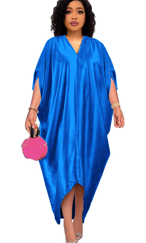 Plus Size V-Neck Solid Color Dress