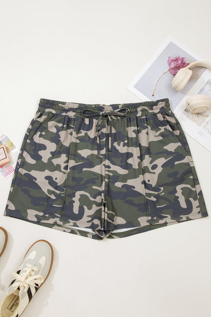 Plus Size Camo Shorts with Elastic Waist Tie - Plus Size XL-4XL - View 2