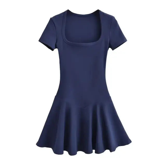 Plus Size Summer Short Sleeve Square Collar Sports Dress