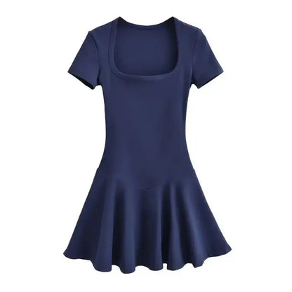 Plus Size Summer Short Sleeve Square Collar Sports Dress