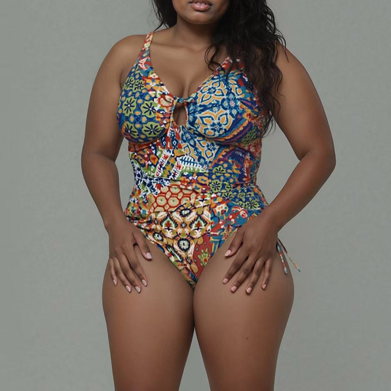 Plus Size Printed Tummy Control One-Piece