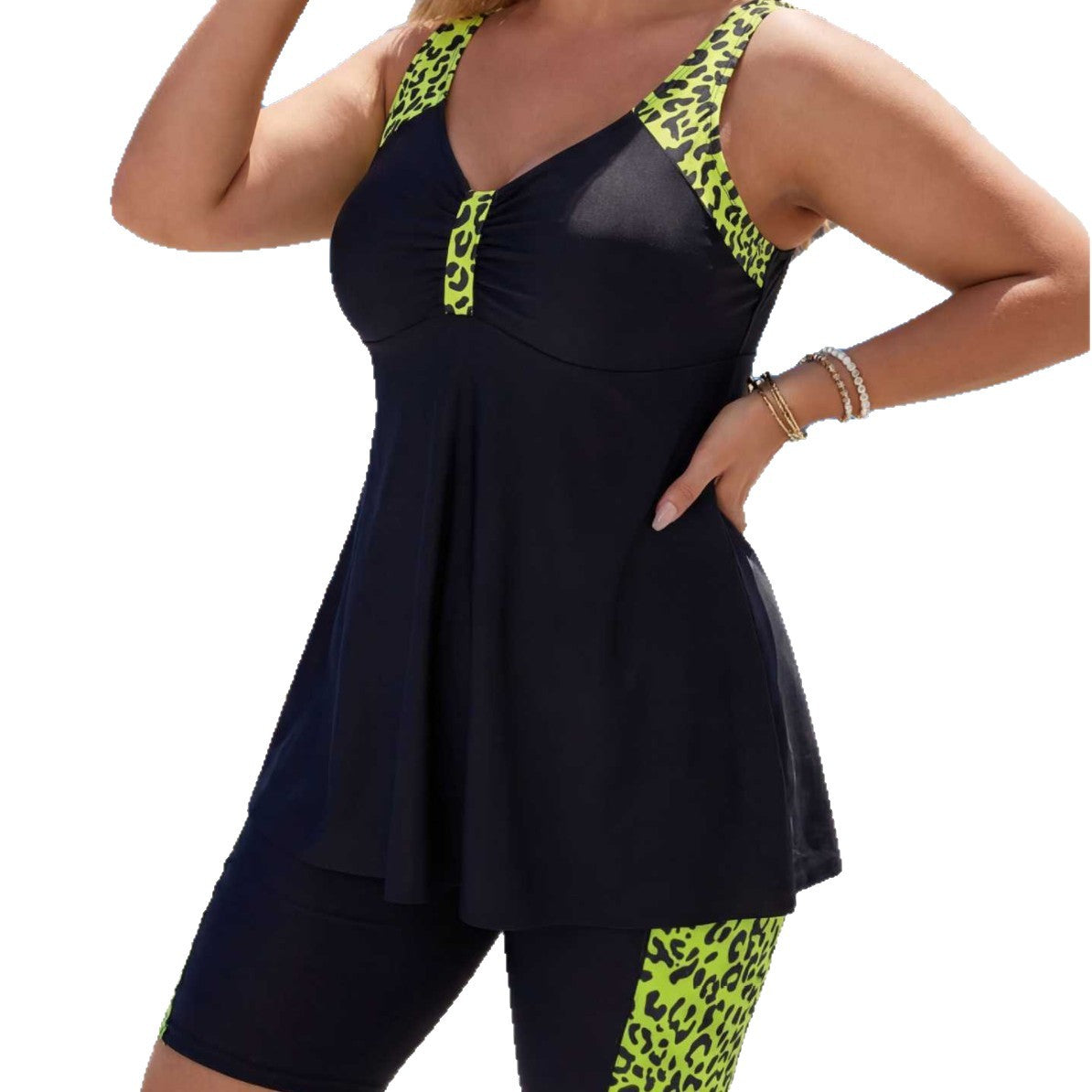 Swimsuit Split Swimsuit Skirt Flat Pants Tankini Yellow Green Flower
