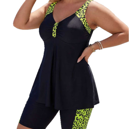 Plus Size Tankini Swim Skirt Yellow-Green Floral - Plus Size Clothing