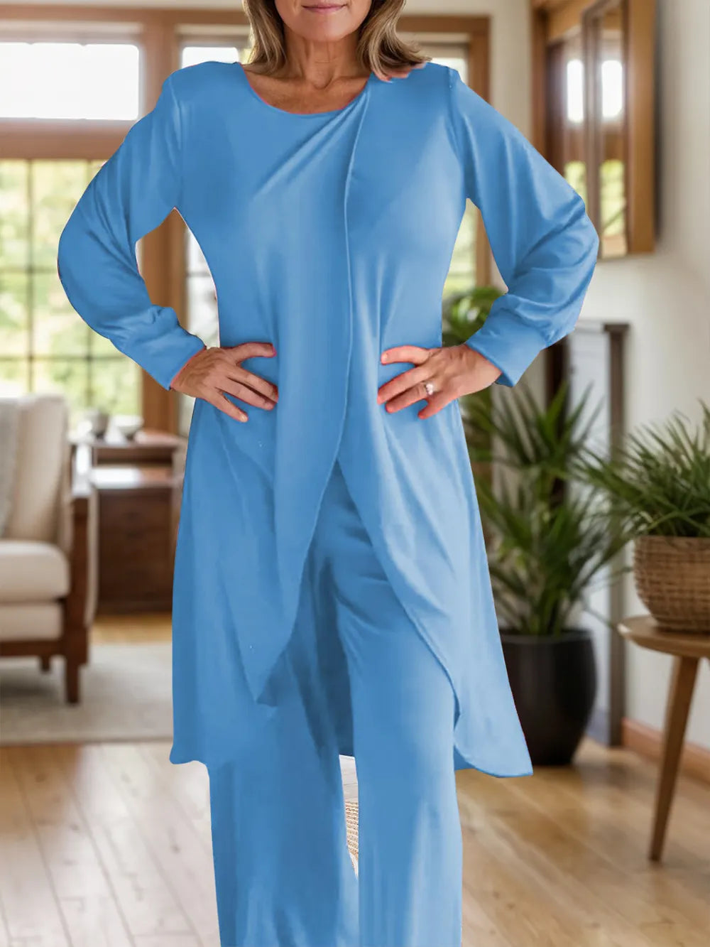 Plus Size Long Sleeve Wide Leg Pants Set