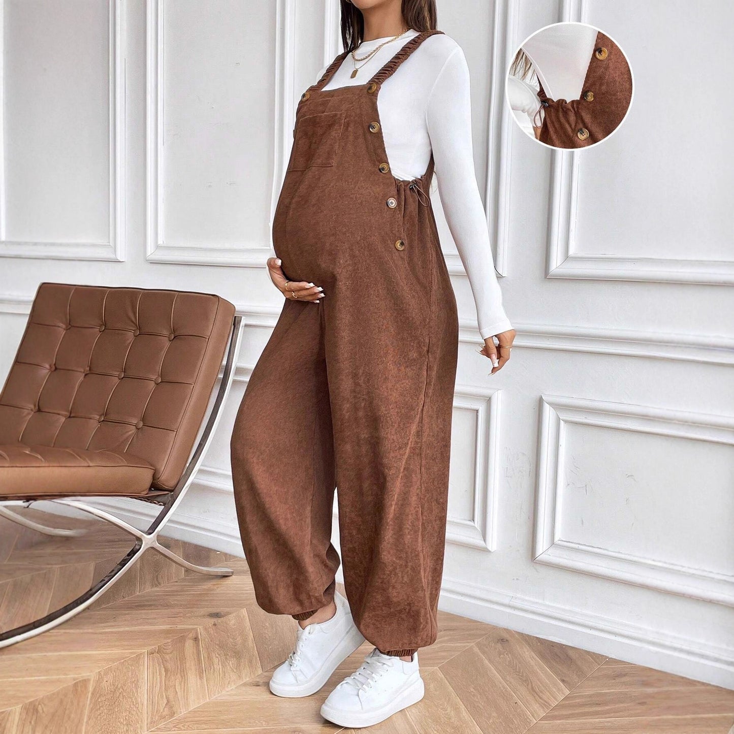 Plus Size Pregnant Casual Corduroy Overalls