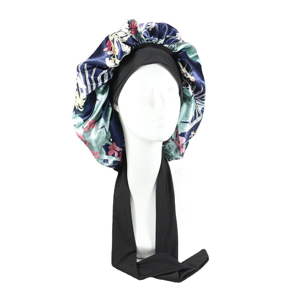 Laced Sleeping Cap Simulation Silk Home Hat Moon Cap Long Hair Care Silk Sleeping Cap Maternity Cap - Plus Size Clothing
