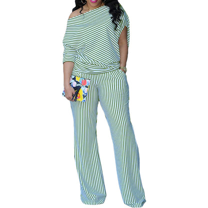 Plus Size Asymmetrical Off-Shoulder Two-Piece Set