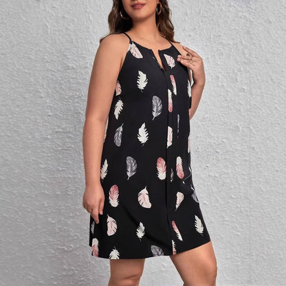 Plus Size Gothic Feather V-Neck Midi Dress - Plus Size XL-4XL - View 1