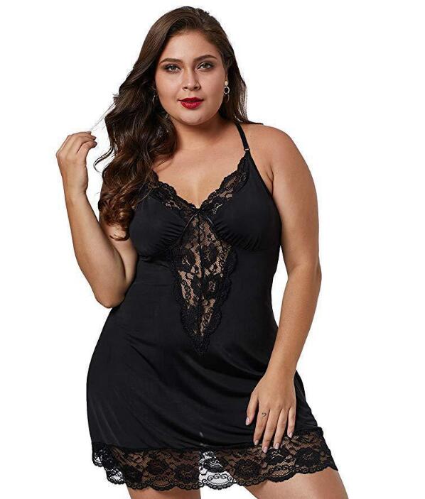 Plus Size Sexy Leopard Lace Nightdress