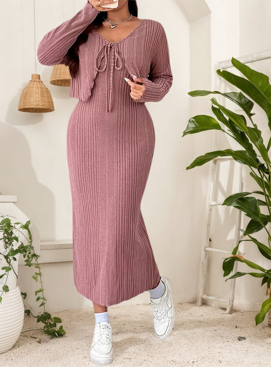 Plus Size Elegant Belted Two-Piece Dress Set