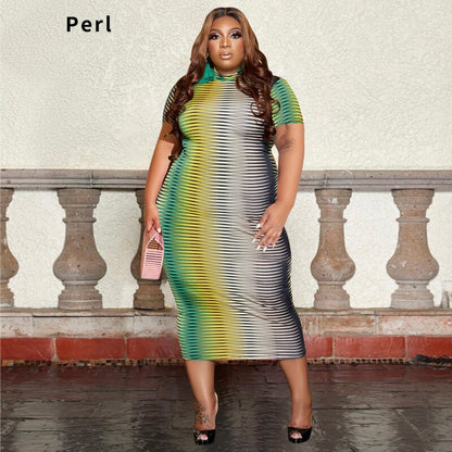 Plus Size Gradient Maxi Dress Short Sleeve - Plus Size XL-4XL - View 1