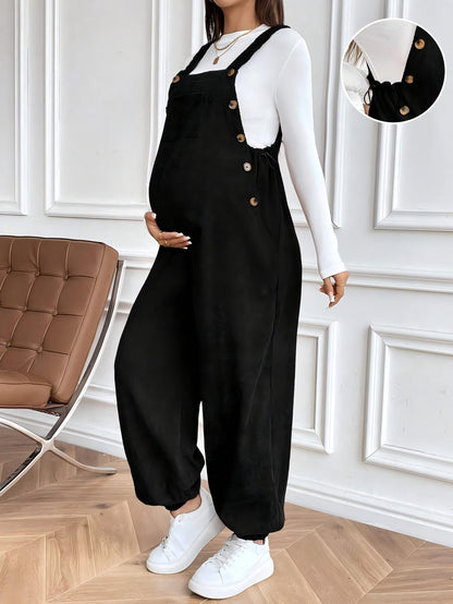 Plus Size Pregnant Casual Corduroy Overalls