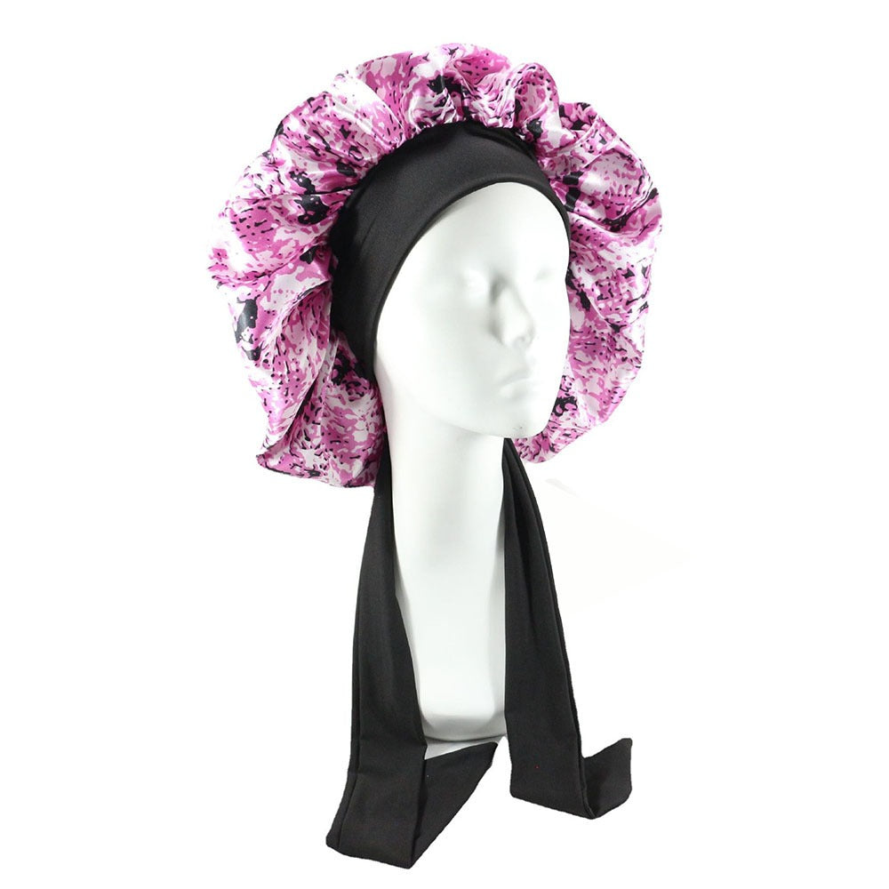 Laced Sleeping Cap Simulation Silk Home Hat Moon Cap Long Hair Care Silk Sleeping Cap Maternity Cap - Plus Size Clothing