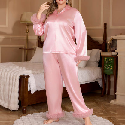 Plus Size Feather Decorated Loungewear Set - Plus Size XL-4XL - View 3