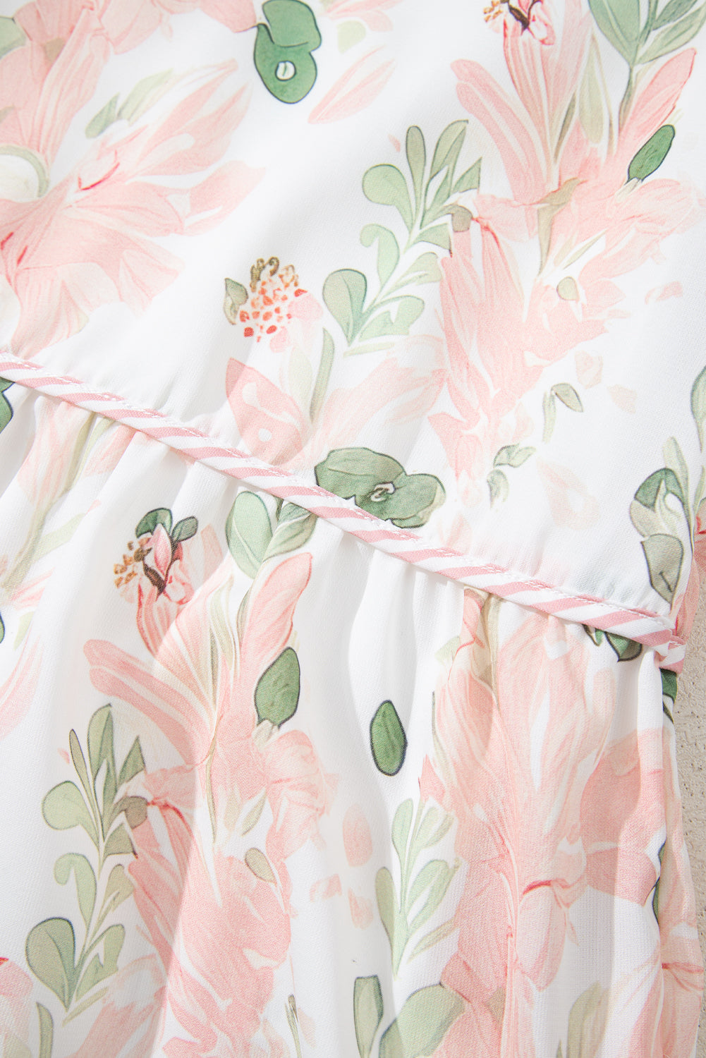 Plus Size Floral Print Striped Detail Short Dress